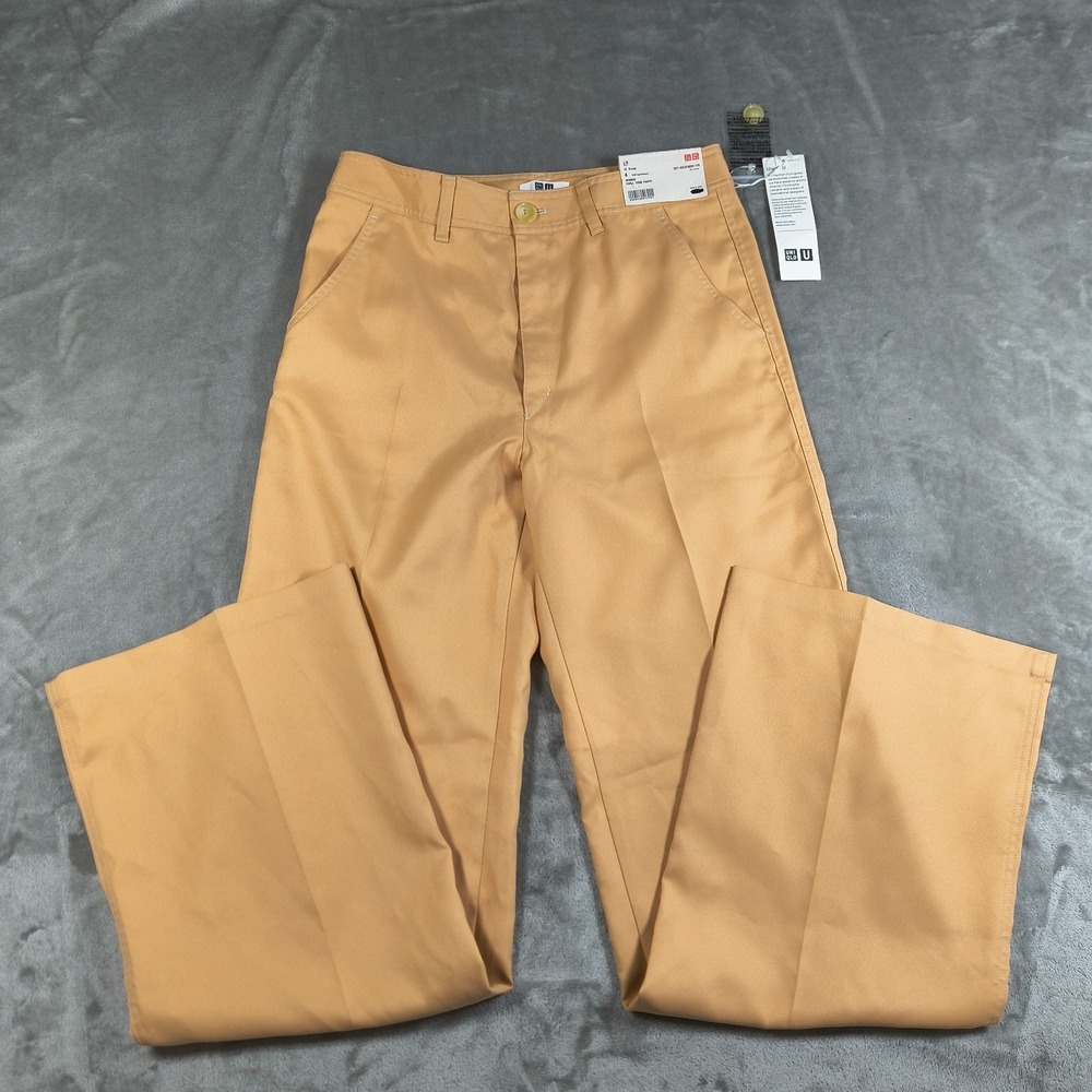 Uniqlo Pants Womens 4 26x32 Orange Twill Wide Leg Baggy Trousers Flat Front New